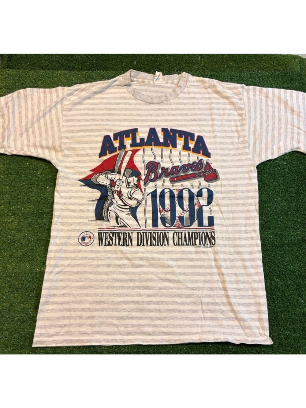 Vintage Atlanta Braves shirt mens large gray white locker line playoffs baseball